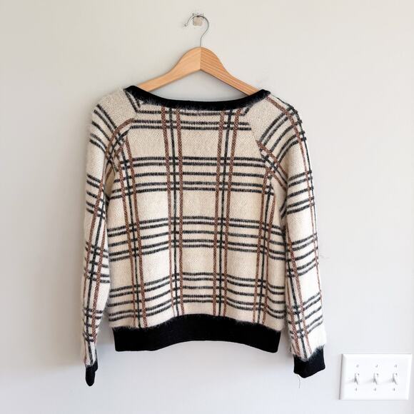 Peyton Jensen Evereve Plaid Metallic Sweater Black Cream XS - Picture 2 of 6